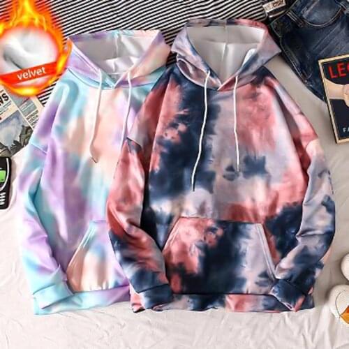Women Casual Dye Printed Long Sleeve Drawstring Hoodies Sweatshirt with Pockets Pullover Female Casual Coat M-3XL