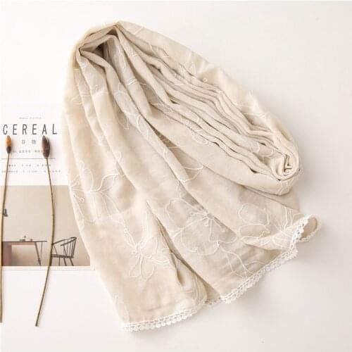 2020 Women Floral Embroidery Pattern Cotton Lace Scarf 2Colors 10pcs/lot