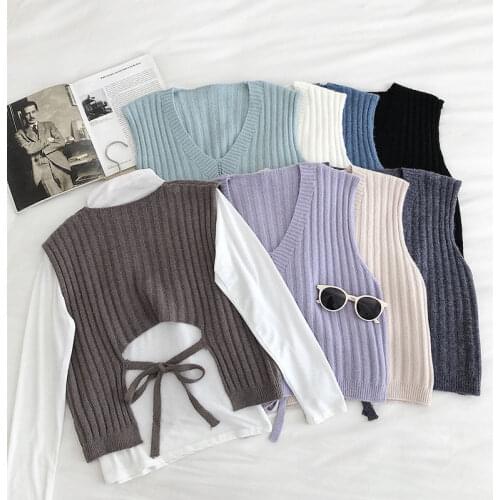 Woman Sweaters Back Lace-up Vest V-neck Sweater Vest 2021 New