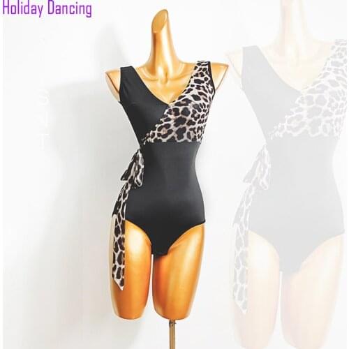 Sleeveless Leopard print Belt Women Latin Dance Bodysuit Latin Dancing Tops Practise Tango Chacha Dancing Performamnce LD513