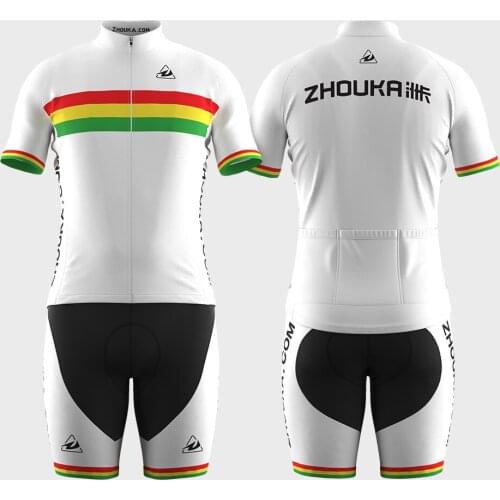 Zhouka Custom Full Zip Tight Bicycle Tops Cycling Thickened Cushion Bib Shorts For Mens