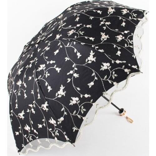 Double Layer Lace Flower Princess Umbrella 3 Fold Lady Women Windproof Sunny Rainy Sun Parasol Female Sunshade Umbrellas Travel