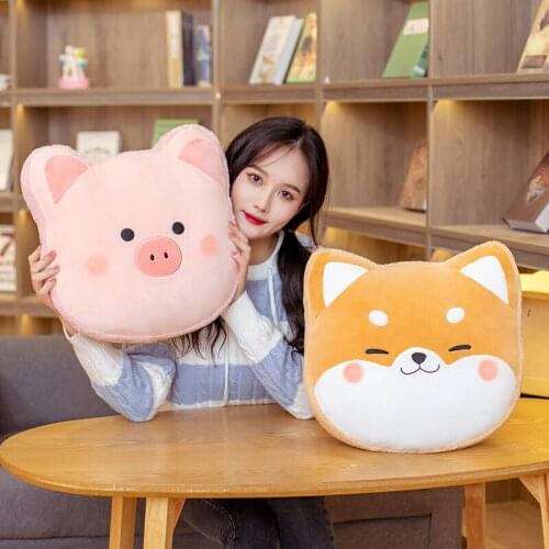 1pc 40cm Cartoon Animal Head Shiba Inu Husky Cat PIG Plush Toys Kawaii Pillow Stuffed Soft Sofa Cushion for Children Girls Gifts