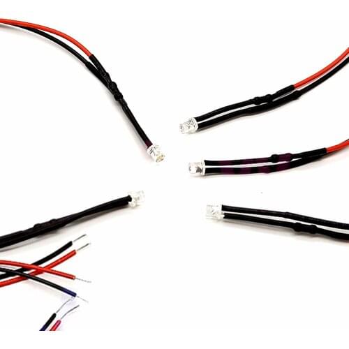 10Pcs 3V 5V 6V 9V 12V 24V 36V 48V 110V 220V Flat Head Clear 3mm Pre-wired LED With 20cm Wire, White Red Blue Green Yellow