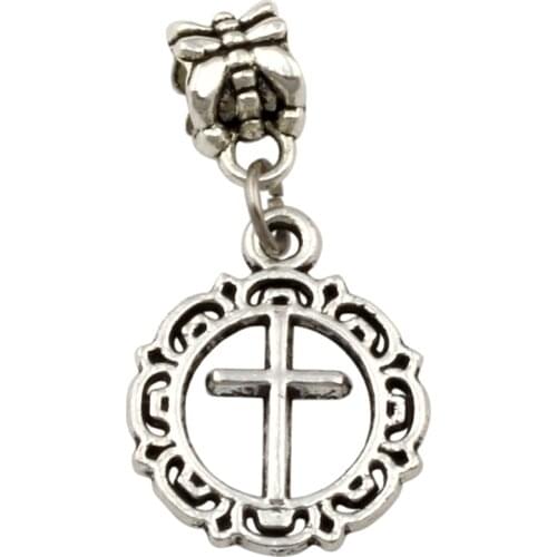 25pcs Alloy Open Flower Circle Cross Charm Big Hole Bead Fit European Bracelet Jewelry 16x32mm A-242a