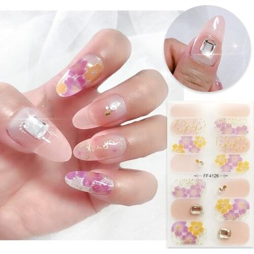 3D Rhinestone Nail Art Decals Full Cover Adhesive Nail Stickers Summer Floral Sliders Leopard Manicure Supplies Nail Decoration