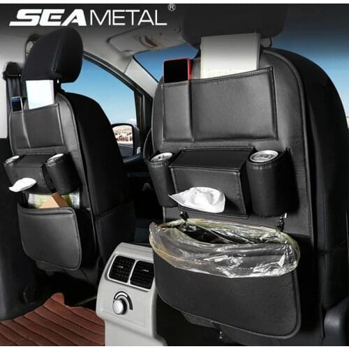 Car Seat Back Storage Bag PU Leather Auto Organizer Universal Automobile Back Seat Protector Phone Holder Waste Pocket Anti Kick