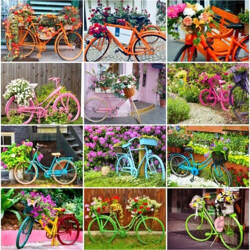 AZQSD Diamond Embroidery Bicycle Mosaic Rhinestone Diamond Painting Landscape Cross Stitch Kits Handicraft Home Decor Gift