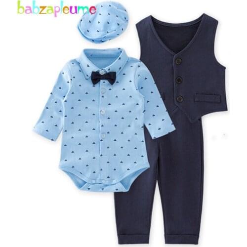 Babzapleume/3Piece/Spring Autumn Newborn Clothing Set Gentleman Rompers+Vest+Pants+Hats Baby Boys Jumpsuit Infant Clothes BC1370