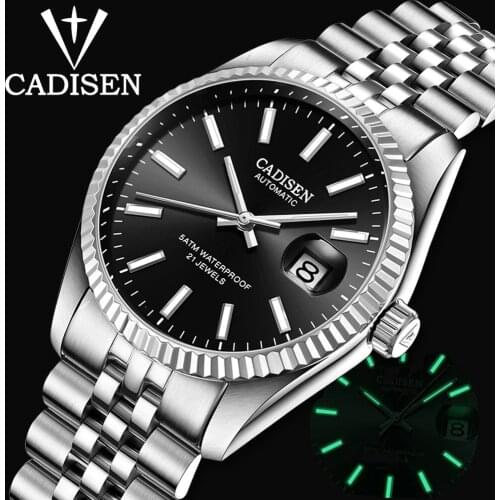 CADISEN Mens Mechanical Watches Top Luxury Brand Automatic Watch Mens Business Stainless Steel Multifunction Waterproof Watch
