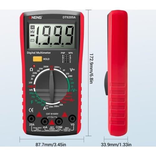 Digital Multimeter AC/DC hFE Transistor Capacity Diode Tester Electrical Tools M89B