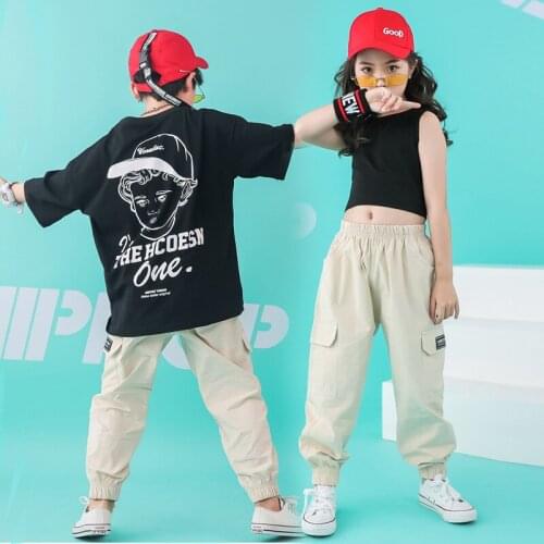 Kids Hip Hop Costumes for Girls Boys Jazz Ballroom Dance Clothes Kids Crop Top Shirt Performance Dancewear Dancing Costume Suits