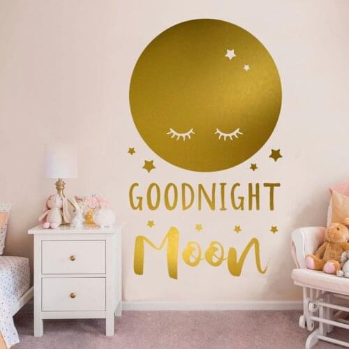 Baby Shower Quotes"Goodnight Moon" Decals Lettering Murals Nursery Creative Decor Wall Stickers DIY Vinyl Stars Decal LC1644