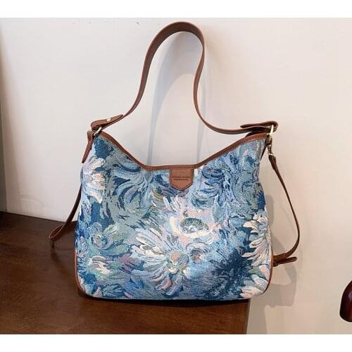 Canvas Tote Bags Women Shoppers Bags Luxury Designer Handbags 2021 Fashion Large Capacity Watercolor Oil Painting Crossbody Bags