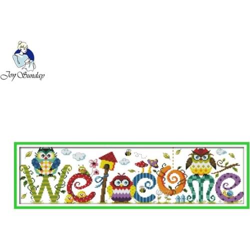 Joy sunday cartoon style The owl welcome card cross stitch embroidery patterns design handwork embroidery kits for gifts