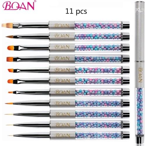 BQAN 11Pcs/Set Nail Brush For Manicure Gel Brush For Nail Art Nail Brush Pearl Handle Acrylic Powder Carving Gel Brushes Nails
