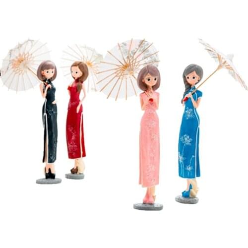 Chinese retro cheongsam girl pose classic umbrella Han clothing doll home bedroom wine cabinet decoration birthday presents
