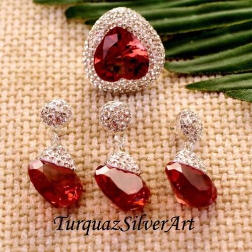 Sultanite Heart Shaped Jewelry Set, Woman Silver Zultanite Ring + Necklace + Earrings, Handmade Woman Silver Zultanite