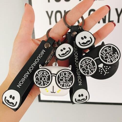 Cool Sunglasses Cat Anime Keychain Car Key Pendant Cute Cartoon Animal Lanyard llavero Bag Phone Accessories Friend Gift Toy