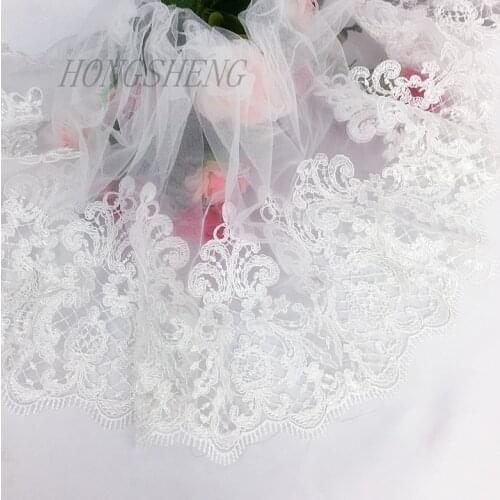 1Yard Soft Ivory Tulle Embroidery Ivory Embroidery Lace Trim for Bridal Wedding Gown Costume Design Lace Mesh 22cm