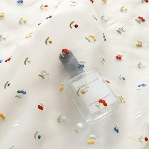 2021NEW High Quality Organza Small Cherry Embroidered Lace Fabric DIY Wedding Dress Accessories Width 150cm 1Yard