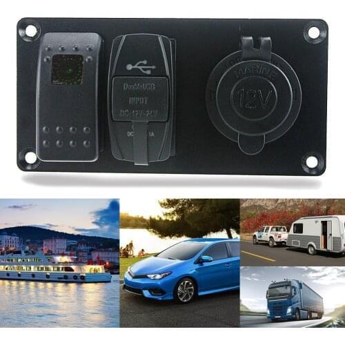 Rocker Switch Panel Dual USB Car Charger Cigarette Lighter 12V Power Socket Blue LED Car Boat Dual USB Socket Charger