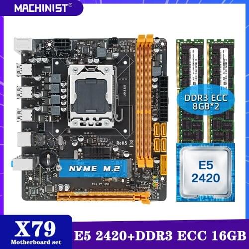 MACHINIST X79 Motherboard Set Kit LGA 1356 With Xeon E5 2420 Processor DDR3 ECC 16GB(2*8GB)RAM Memory NVME M.2 Mini DTX X79-5.33
