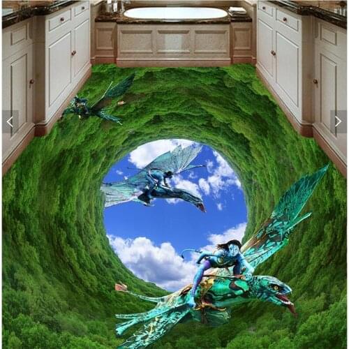 Beibehang Room living room forest blue sky Avatar 3D custom flooring painting waterproof oil wear and tearing material wallpaper