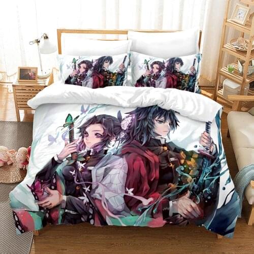 3D Anime Fascinating Bedding Set Quilt Duvet Cover Pillowcases Bed Linens Set 2-3PCS Kisatsutai Kochou Shinobu Tomioka Giyuu