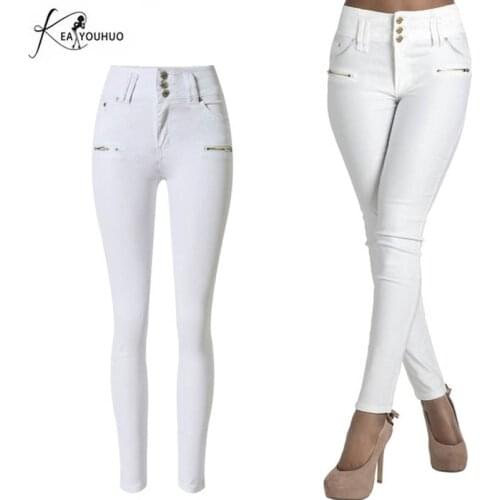 New Autumn Winter 2020 Pencil Button Trousers Women Slim Legging Pants Women High Waist Jeans Harem Pants Female Pantalon Femme