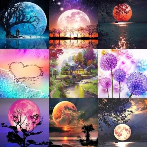 Full Diamond Painting Embroidery Mosaic Home Decoration Painting Moon Landscape Cross Stitch Handmade Christmas Gift