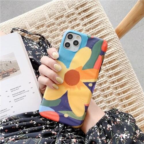 Retro color flower abstract oil painting art Case For iPhone 11 Pro Max case Cute cover for iPhone XS XR X 7 8 Plus 7Plus Case