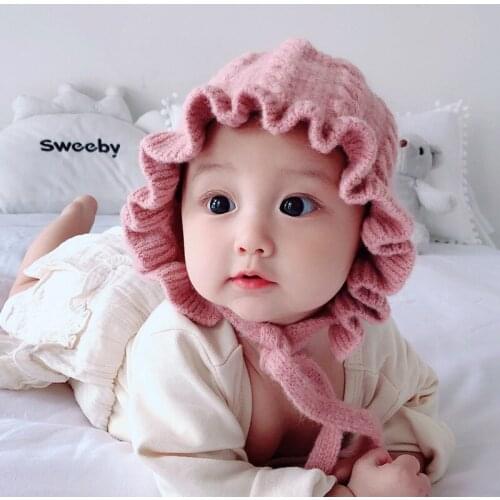 Baby Girl Princess Hat Knitted Winter Newborn Bonnet Enfant Caps Baby Headwrap for Girls Kids Hats Girls Ruffle Casual Caps