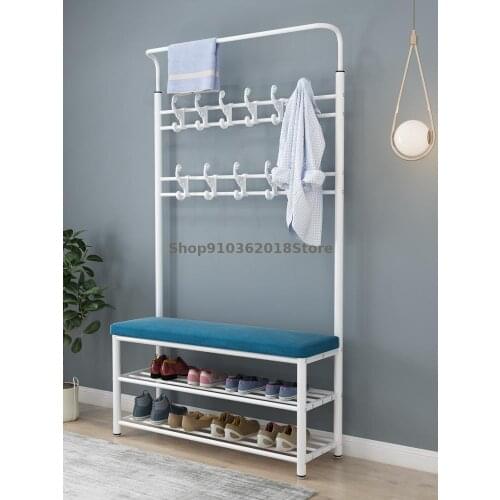 Clothes Rack, Shoes Changing Stool Integrated Household Entrance Can Sit Shoe Cabinet Multi Function Hanging Coat Hat Rack Soft