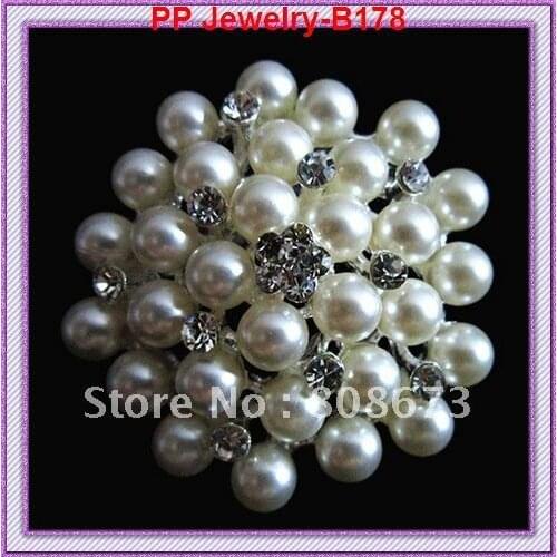 High Quality!!(12pcs/lot) Rhodium Plated Health Wedding Faux pearl Crystal Brooches