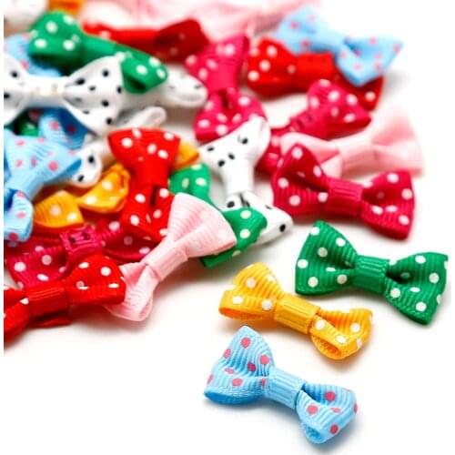 3X1.5cm Multicolor Dots Print Satin Ribbon Bow Hair Clips Applique For DIY Girl Hairpin & Garment Embellishment Crafts Accessory