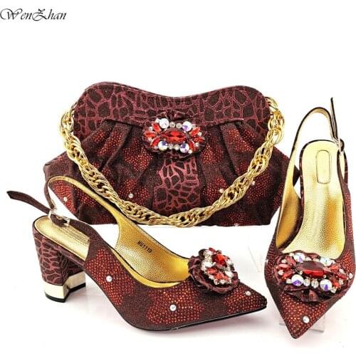 Sweety Women Shoes and Bag to Match African Style Italian Ladies Party Shoes Matching Bag In Wine Color 38-43 B14-2