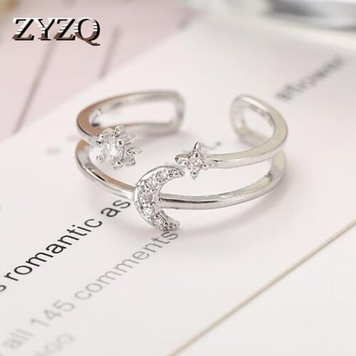 ZYZQ 2021 New ins Korean Romantic Star Moon Double Layer Open Ring For Women Simple Luxury Butterfly Ring Temperament Jewelry