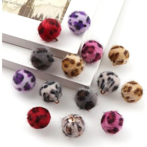 10Pcs 15mm Leopard Prints Imitate Mink Ball DIY Craft Supplies Kids Headwear Earring Pendant Clothes Jewelry Sewing Accessories