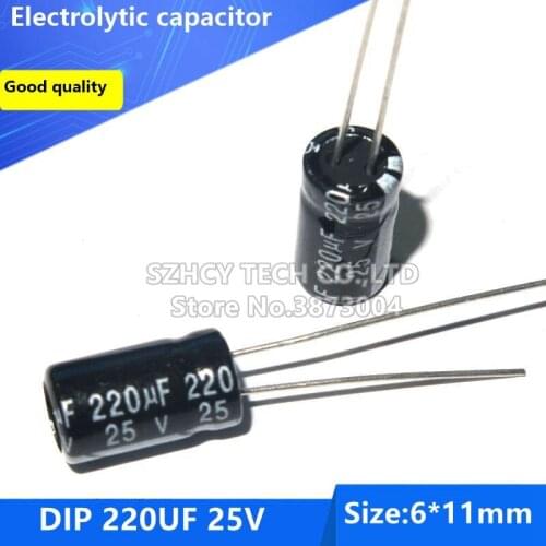 100pcs DIP 220UF 25V 6*11 Electrolytic capacitor