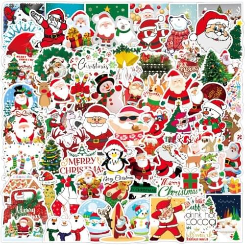100pcs/lot Christmas Waterproof Stickers Santa Claus Decorations Sticker Diy Scrapbooking Cute Journal Sticker Kawaii Stationery