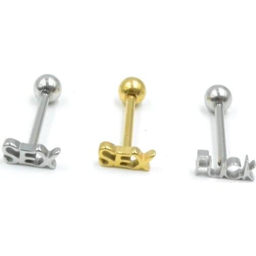 14g 50pcs Free shippment Body Piercing Jewelry- PUNK EMO Sex Tongue Ring Bar Nipple Sheild Barbells Piercing NEW
