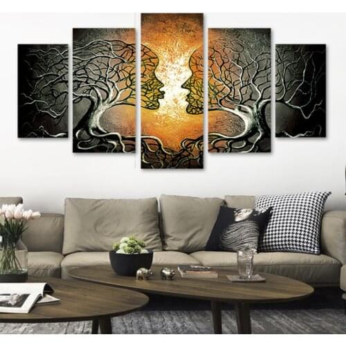 5 Panel Abstract Kiss Tree Canvas Painting HD Print Combination Paintings for Living Room Modular Picture Artwork Decoration