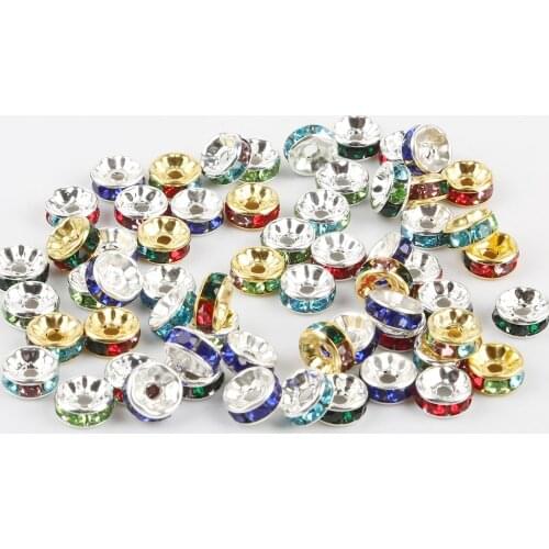 50pcs/lot 6mm Gold Silver Color Crystal Beads Rhinestone Rondelles Loose Spacer Beads for Jewelry Making DIY Bracelet