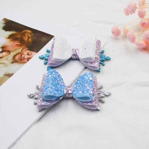 6pcs New Design Blue White Glitter Hair Bows Large Snowflake Hair Clips Girls Hairpin Princess Cosplay Party Hair Accessories