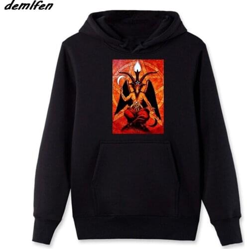 Baphomet Satan Pentagram Devil Print Hoodie Men Fleece Hoody Sweatshirt Cool Jacket Coat Harajuku Streetwear