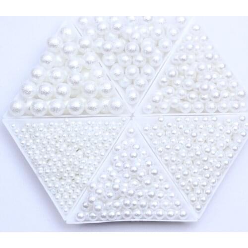 White Color Resin No Hole Imitation Pearls 3mm-12mm Round Glitter Wrinkle Pearls Clothes Shoes DIY Decorations Beads