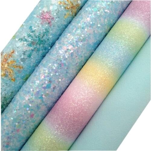 Snowflakes Glitter leather, Rainbow Glitter Faux leather Vinyl Fabric, Blue Suede Faux Leather Sheets For Bows DIY 21x29CM KM773