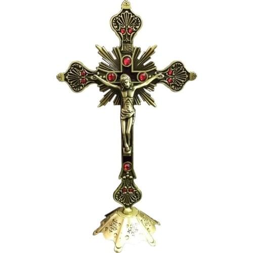 Church Relics Figurines Crucifix Jesus Christ Prayer on the Stand Cross Decor N58A