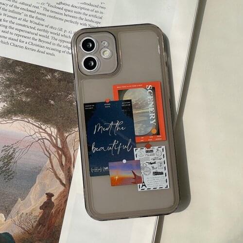 Retro French Starry sky scenery stamp art Phone Case For iPhone 11 12 Pro Max Xs Max XR Xs 7 8 Plus X 7Plus case Cute Soft Cover